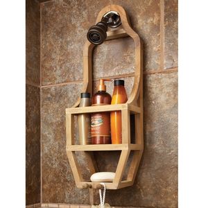 Estante de Pared para Ducha de Madera de Teca Moderna con Organizador Minimalista para Baño, para Interiores de Casas de Lujo - Product Image 1