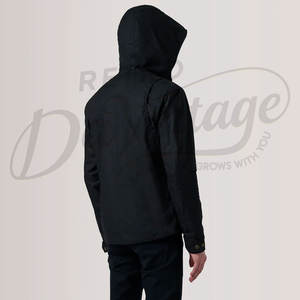 Veste en toile cirée noire pour homme, résistante à l'eau, à capuche, veste de plein air décontractée, coupe ajustée, veste de campagne en coton avec poches - Product Image 3