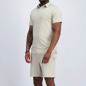 High Quality Custom Design Factory Price Formal Wear Top Selling Short Sleeve Plain High Neck Rib Design Men's <b>Twinset</b> Summer - Product Image 6