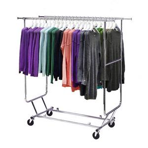 Collapsible Adjustable Height Chromed Zinc Rolling Clothes <b>Display</b> <b>Rack</b> with Wheels 1-Shelf Accent Shelf Easy Assembly - Product Image 1