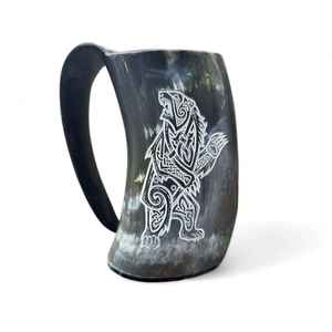 Chope à bière artisanale en corne naturelle, anti-fuite, design européen, explorez la culture nordique, savourez les fêtes vikings, produit d'Inde - Product Image 1