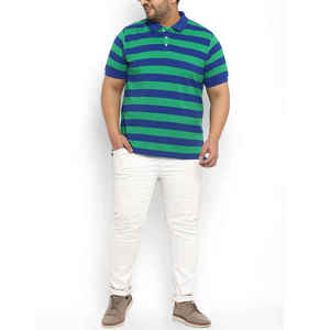 Polo rayé pour homme, manches courtes, tricoté, décontracté, grande taille, été, vert, bleu, motif, coton, avec logo personnalisé - Product Image 4