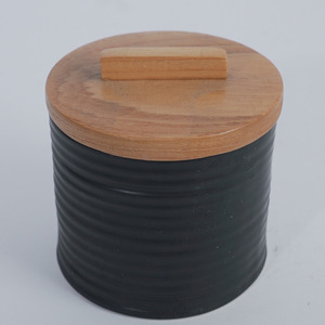 Matte Black Ribbed Ceramic Cylinder <b>Spice</b> <b>Jar</b> Set 250mL Wooden Lid Stackable Leak Resistant Restaurant Hotel Cafe Seasoning - Product Image 4