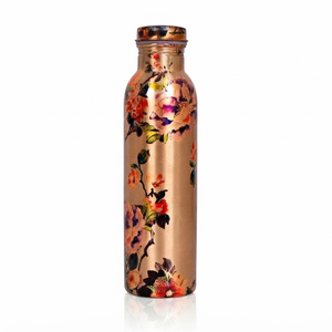 <b>Copper</b> Water Bottle with Hammered Texture Design <b>Screw</b> Cap Portable Reusable Flask for Travel Minimalist Style - Product Image 1