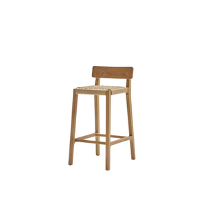 Tabouret de bar en teck massif avec assise en corde tressée, idéal pour les îlots de cuisine, les restaurants, les hôtels, les villas - Product Image 2