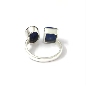 Double <b>Lapis</b> <b>Lazuli</b> Gemstone 925 Silver Statement <b>Ring</b> Unisex Jewelry for Everyday Wear - Product Image 4
