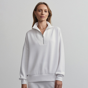 Sudaderas con capucha para mujer al por mayor OEM, mezcla de poliéster/algodón, con logotipo personalizado bordado, media cremallera, lisas, con cremallera de cuarto, para otoño/invierno - Product Image 4