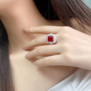Magnífico Anillo de Diamantes con Corte Asscher Rojo, Anillo Elegante de Plata de Ley para Novia, Joyería para Fiestas, Anillo Elegante para Mujer - Product Image 1