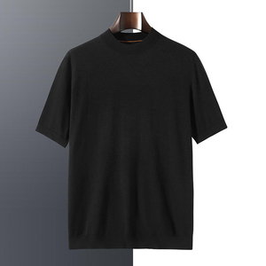เสื้อยืดคอกลมแขนสั้นสีดำสำหรับผู้ชาย ทรงหลวม สวมใส่สบาย สีพื้น ผ้าฝ้าย 100% ย้อมสีเรียบ ระบายอากาศได้ดี แห้งเร็ว - Product Image 2