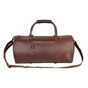Men's Genuine Leather <b>Duffel</b> <b>Bag</b> 30-40L Zipper Closure Adjustable Strap Casual Gym Travel <b>Bag</b> Solid Brown Color - Product Image 1