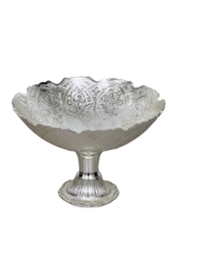 ชามเสิร์ฟพร้อมลายนูนสองชั้นสำหรับเครื่องครัวโรงแรมร้านอาหารผลไม้ชามเสิร์ฟทองเหลืองทรงกลมสีเงิน - Product Image 3