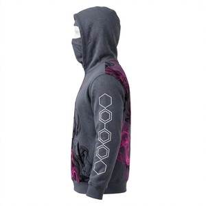 Sudadera con Capucha Ninja Gris Pizarra de Alta Calidad, Personalizada, Transpirable, con Diseño de Espirales Magenta y Hexágonos Blancos, de Algodón y Felpa NEXTEX - Product Image 4