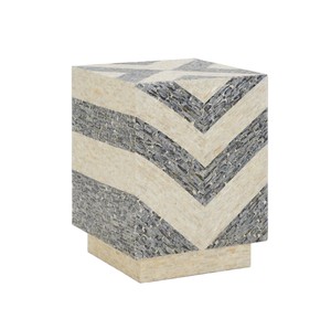 Charcoal Grey Ivory White Chevron Mosaic <b>Square</b> <b>Side</b> <b>Table</b> Stools Mother of Pearl Elegant Handcrafted Wooden Stool Decor - Product Image 1
