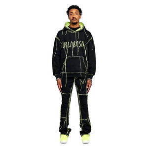 Men's Brown Hooded <b>Tracksuit</b> Full Length Cotton Streetwear Letter Print Drawstring Closure Side Pockets Autumn Loose Fit - Product Image 2