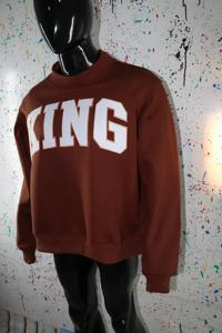 King Brown <b>Mock</b> <b>Neck</b> Sweatshirt 100% Cotton White Applique Embroidery wide <b>neck</b> Sweatshirt Finer Threads - Product Image 3