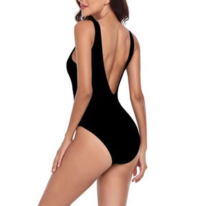 Conjunto de 2 piezas de traje de baño estampado de tela elástica con cuello pronunciado para mujer, con braga tipo tanga y sujetador triangular - Product Image 3