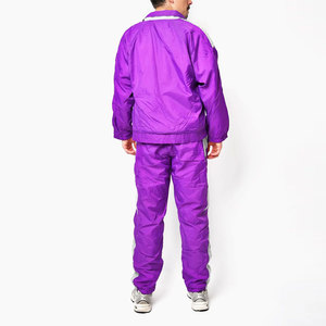 Men's Purple Color Blocking <b>Windbreaker</b> Tracksuit Set Sporty Style Turn-down Collar Breathable Polyester Spring Wear - Product Image 4