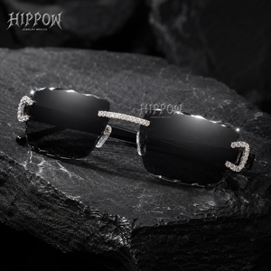 Mens Stainless Steel Moissanite Iced Rimless Square <b>Sunglasses</b> Luxury Fashion Statement Eyewear Designer Streetwear Accessory - Product Image 6