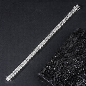 Emerald Cut Tennis <b>Bracelet</b> <b>Silver</b> Rhodium Plated Moissanite Iced Hip Hop <b>Mens</b> Womens Unisex Luxury Bling Jewelry - Product Image 3