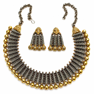 Conjunto de Collar y Pendientes de Cobre Chapado en Oro con Plata Oxidada y Moissanita, Estilo Boho Indio, para Amantes, Regalo de Aniversario para Mujer - Product Image 4
