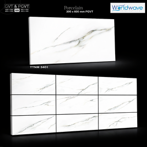 Azulejos de Porcelana GVT PGVT Brillantes de 300x600 mm, Estilo Carrara Statuario Calacatta, Suministro al por Mayor, Aspecto de Mármol - Product Image 4