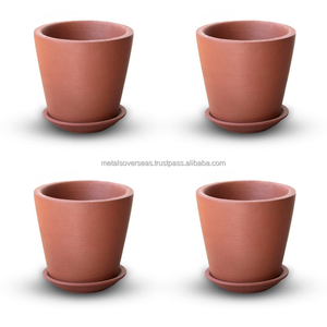 Petits pots en terre cuite avec plateau de drainage pour plantes d'intérieur Mini pots de fleurs en terre cuite faits à la main avec plaque de base - Product Image 4