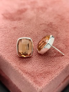 Boucles d'oreilles clous en cristal de quartz champagne, bijoux élégants en argent avec pierres précieuses, cadeau pour femme, boucles d'oreilles clous en cristal doré chaud - Product Image 1