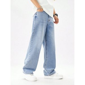 Jean en denim coupe droite style rétro vintage bleu glace effet moustaches 100% coton écologique respirant léger streetwear taille 28 42 - Product Image 2
