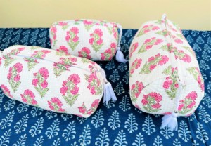 Low Moq Women's Fashion Customized Hand Block Printed Quilted Makeup Bag Cotton Fabric <b>Small</b> and Large MediumToiletry Bag Pouch - Product Image 4