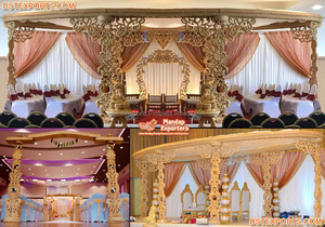 Mandap de madera tallada estético para bodas, Mandap de madera tallada para bodas indias en el Reino Unido, Mandap de madera Triveni para matrimonios hindúes en EE. UU. y Reino Unido - Product Image 5