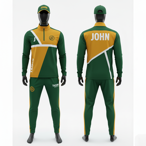 Chándal de Entrenamiento de Fútbol para Hombre, 220 GSM, Tela de Poliéster Interlock, Paneles en Contraste Verde y Dorado, Sublimación Personalizada con Nombre y Logotipo - Product Image 1