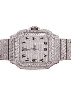 Reloj Cronógrafo de Lujo Sencillo Estilo Hip Hop con Incrustaciones de Diamantes, Movimiento de Cuarzo, Moissanita VVS, Oro Blanco, Esfera Árabe, Correa de Goma Personalizada - Product Image 1