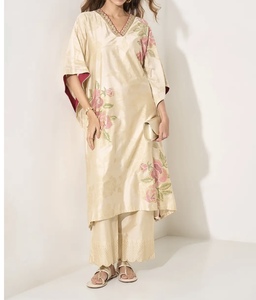 Luxury <b>Kaftan</b> Abaya Handmade Moroccan Arabian Dress Neck Long Sleeve Breathable Polyester Floor Length Regular Fit Evening Party - Product Image 2