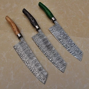 Couteau à découper en acier Damas forgé à la main, très vendu, avec différentes couleurs de bois. Couteau de chef en acier damas pour la cuisine - Product Image 4