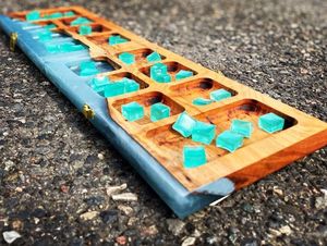 Premium Wooden Kalah Board Game Mancala Board Game Set with Hinged Lid and Colorful <b>Glass</b> <b>Marbles</b> for Two Players Game - Product Image 5