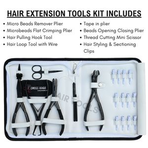 Kit d'outils tout-en-un pour extensions capillaires avec pince à ouvrir les perles, pince à sertir les micro-anneaux, pinces de sectionnement et mini-ciseaux - Noir - Product Image 2