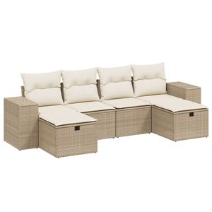 Conjunto de Sofás Modulares Grandes para Jardín, en Poliratán Beige y Acero, Elegante Espacio de Vida al Aire Libre - Product Image 2