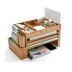 Organisateur de bureau multifonction en bambou, entièrement assemblé, boîte à crayons en bois avec tiroir - Product Image 6