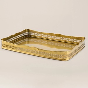 Bandeja de Servicio de Latón de Calidad Exclusiva con Acabados en Oro y Latón, y Proveedor Mayorista de Bandejas de Servicio de Diseño Tradicional de Latón - Product Image 1