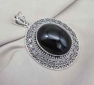 จี้เงินแท้ 925 ประดับพลอยออนิกซ์สีดำธรรมชาติ รูปไข่ทรงคาโบชอง งานแฮนด์เมด - Product Image 6