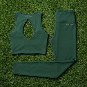 Conjunto Deportivo para Mujer, Color Verde Oscuro, Sujetador Deportivo Acanalado, Leggings de Cintura Alta, Conjunto de Yoga, Ropa Deportiva para Gimnasio y Entrenamiento - Product Image 5