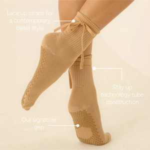 Barre Yoga Pilates Crew High <b>Socks</b> Cuff Custom Logo Grip Breathable <b>Compression</b> Cotton Spandex/Nylon Blend Snug Fit <b>Women</b> - Product Image 1
