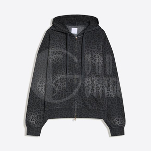 Conjunto deportivo unisex con estampado de leopardo, chaqueta con cremallera y pantalones acampanados de 2 piezas, estilo urbano con estampado animal. - Product Image 2