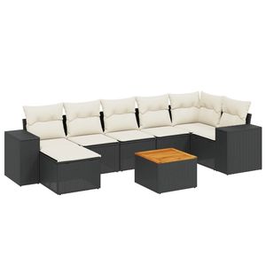 Ensemble de canapés de jardin en rotin PE noir avec structure en acier thermolaqué et bois d'acacia, mobilier d'extérieur haut de gamme - Product Image 2