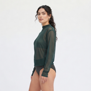 Body en maille transparente de haute qualité, fabricant de bodys transparents, body en maille transparente à col haut - Product Image 3