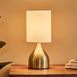 Lampe de table décorative moderne en métal avec abat-jour en tissu beige, base d'ampoule E26, finition polie pour chevet et salon - Product Image 5