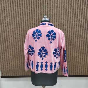 Women's Hand Embroidered Woven Cotton Lining Floral <b>Velvet</b> Short Pullover Jacket Boho Mandarin Collar Full Sleeve 700 GM Spring - Product Image 2