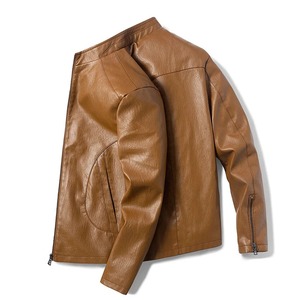 Premium Fashion <b>Men's</b> <b>Leather</b> <b>Jackets</b> Solid Color Zipper Faux <b>Leather</b> Casual PU <b>Jacket</b> for <b>Men</b> - Product Image 1