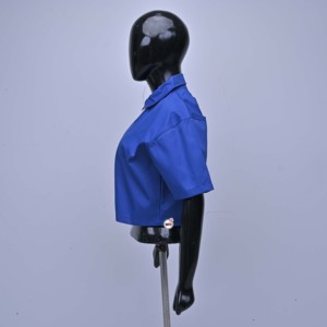 Blue Short Sleeve Bomber <b>Jacket</b> Women's Crop Zipper Front Solid Color Turn-down <b>Collar</b> Breathable Trendy Polyester Summer Style - Product Image 4