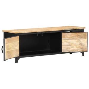 Mobile TV di medie dimensioni in legno massello di mango nero e marrone, elegante supporto - Product Image 2